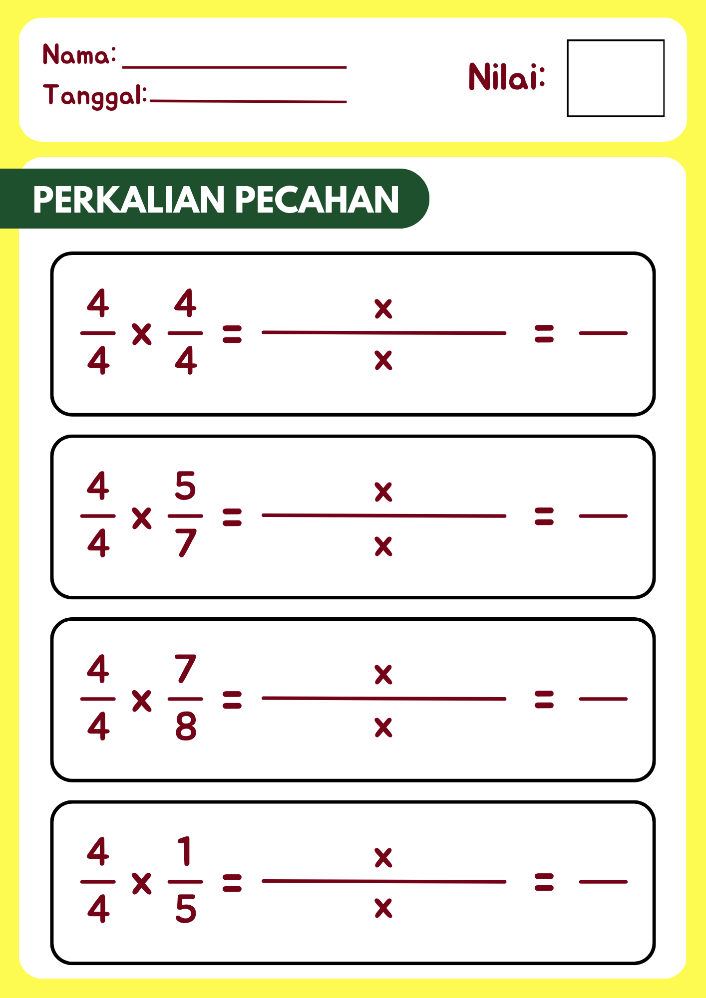 Contoh Soal Perkalian Pecahan