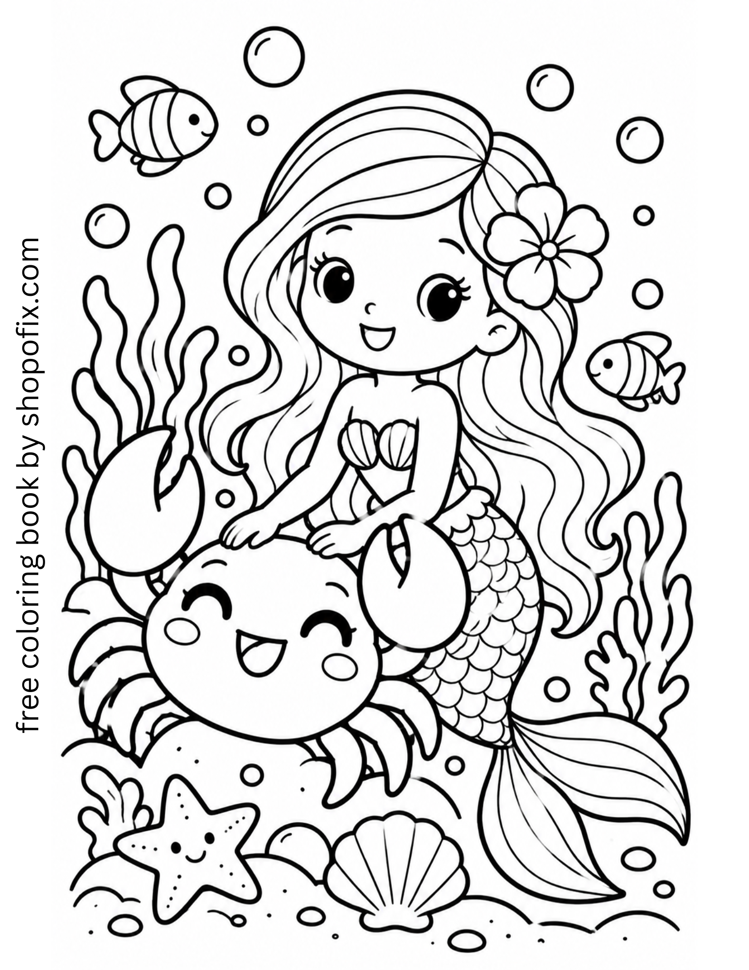 FREE DOWNLOAD Mermaid and Crab Coloring Page