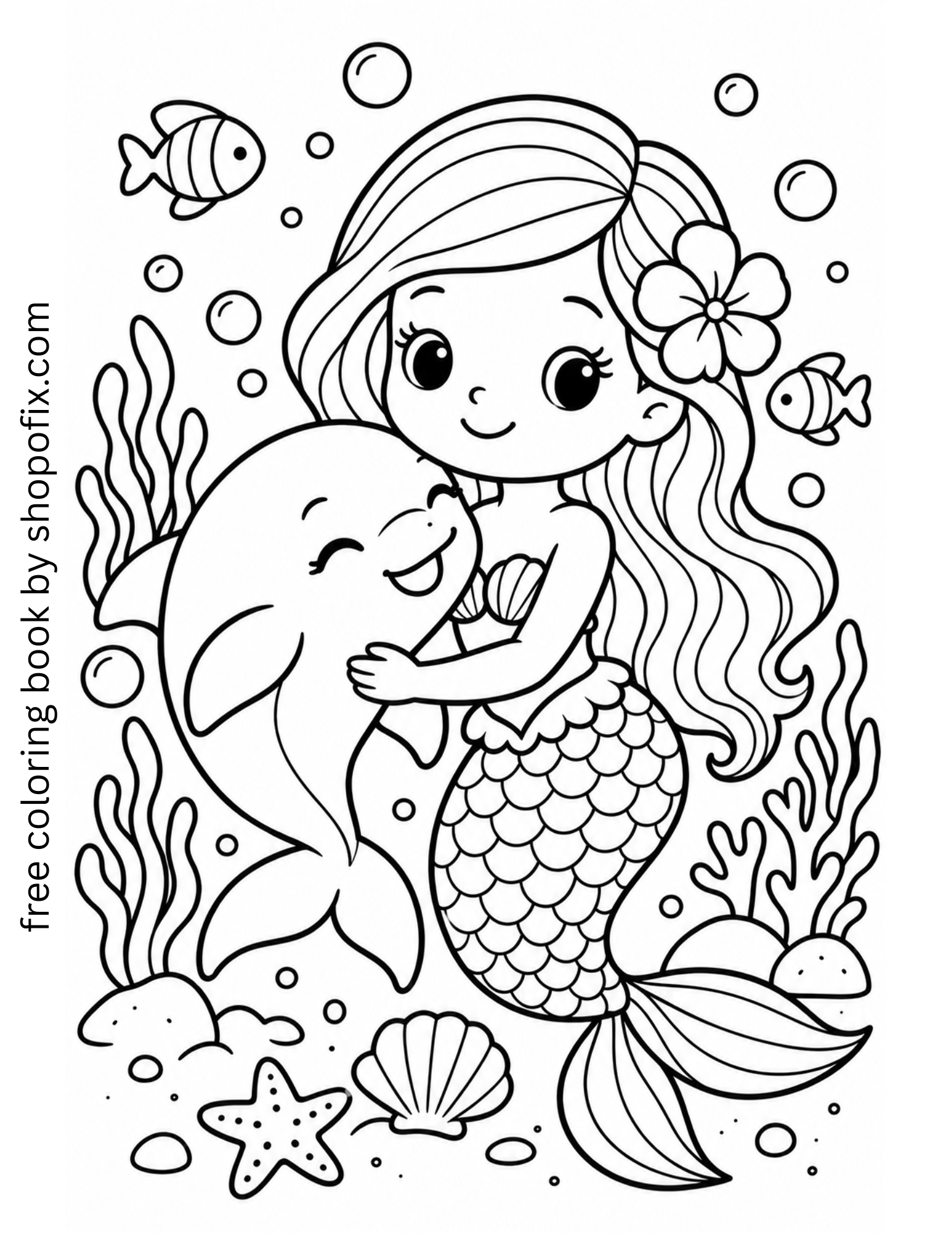 FREE DOWNLOAD Mermaid and Dolphin Coloring Page