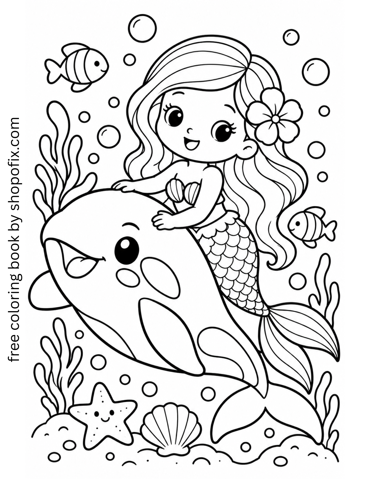 FREE DOWNLOAD Mermaid and Orca Coloring Page