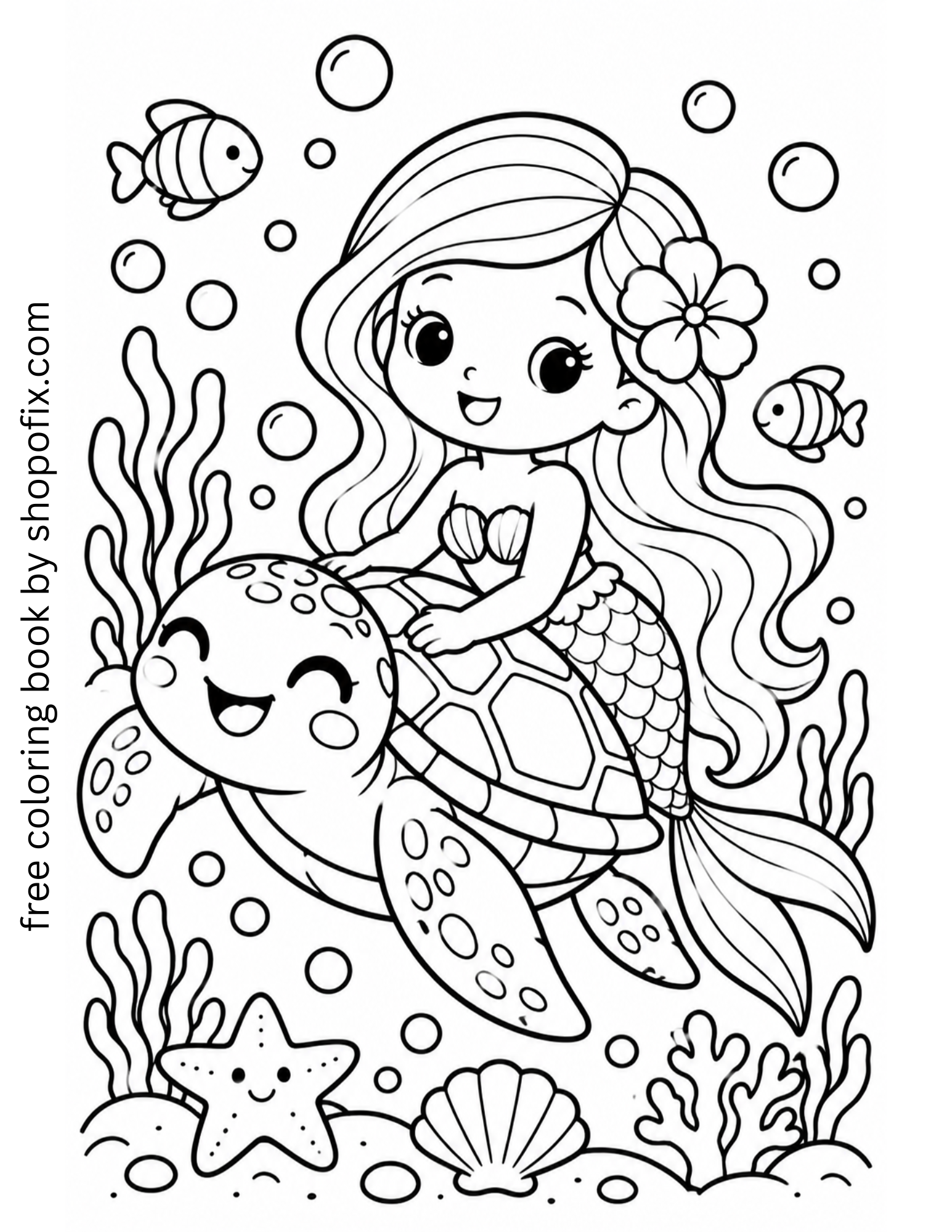FREE DOWNLOAD Mermaid and Sea Turtle Coloring Page