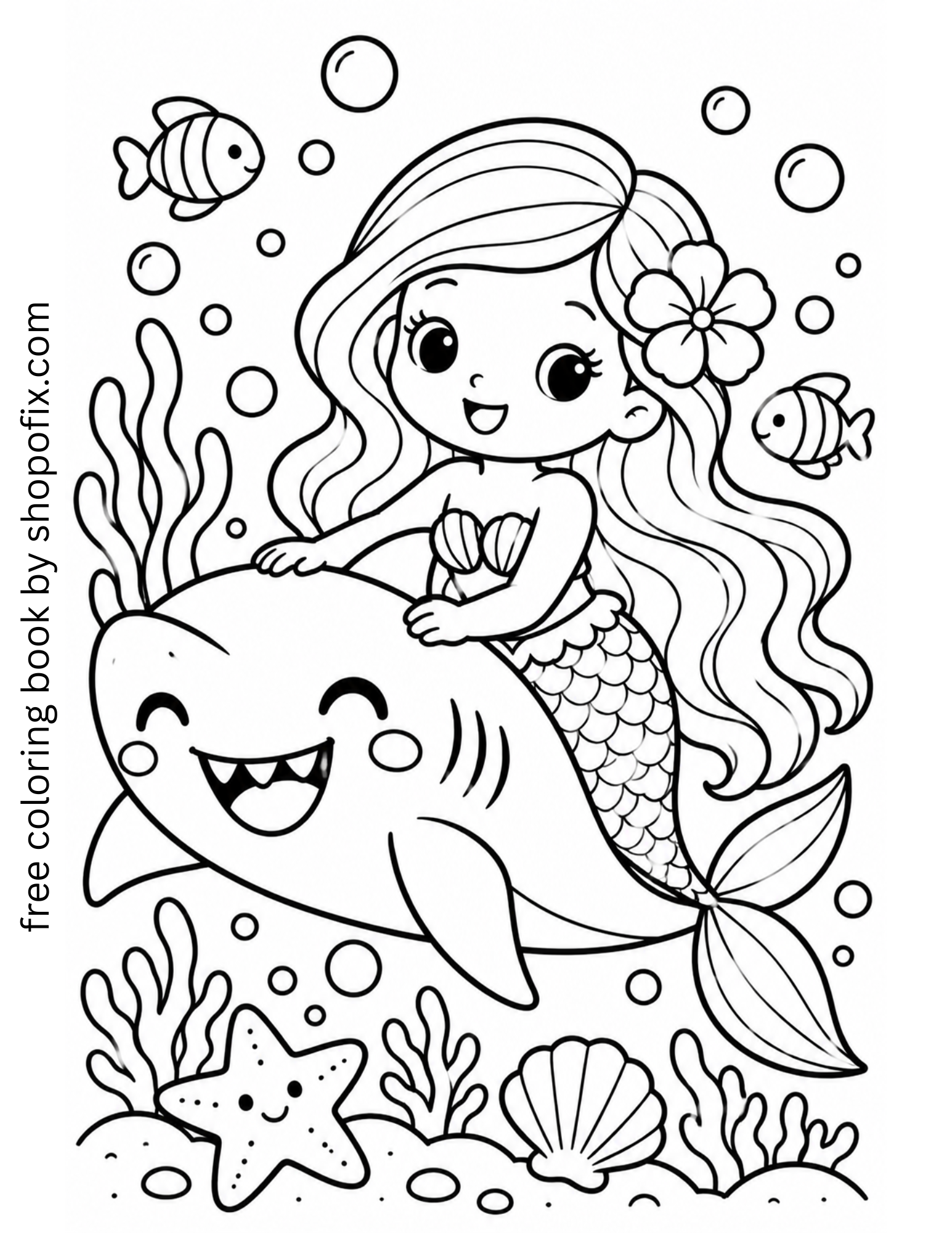 FREE DOWNLOAD Mermaid and Shark Coloring Page