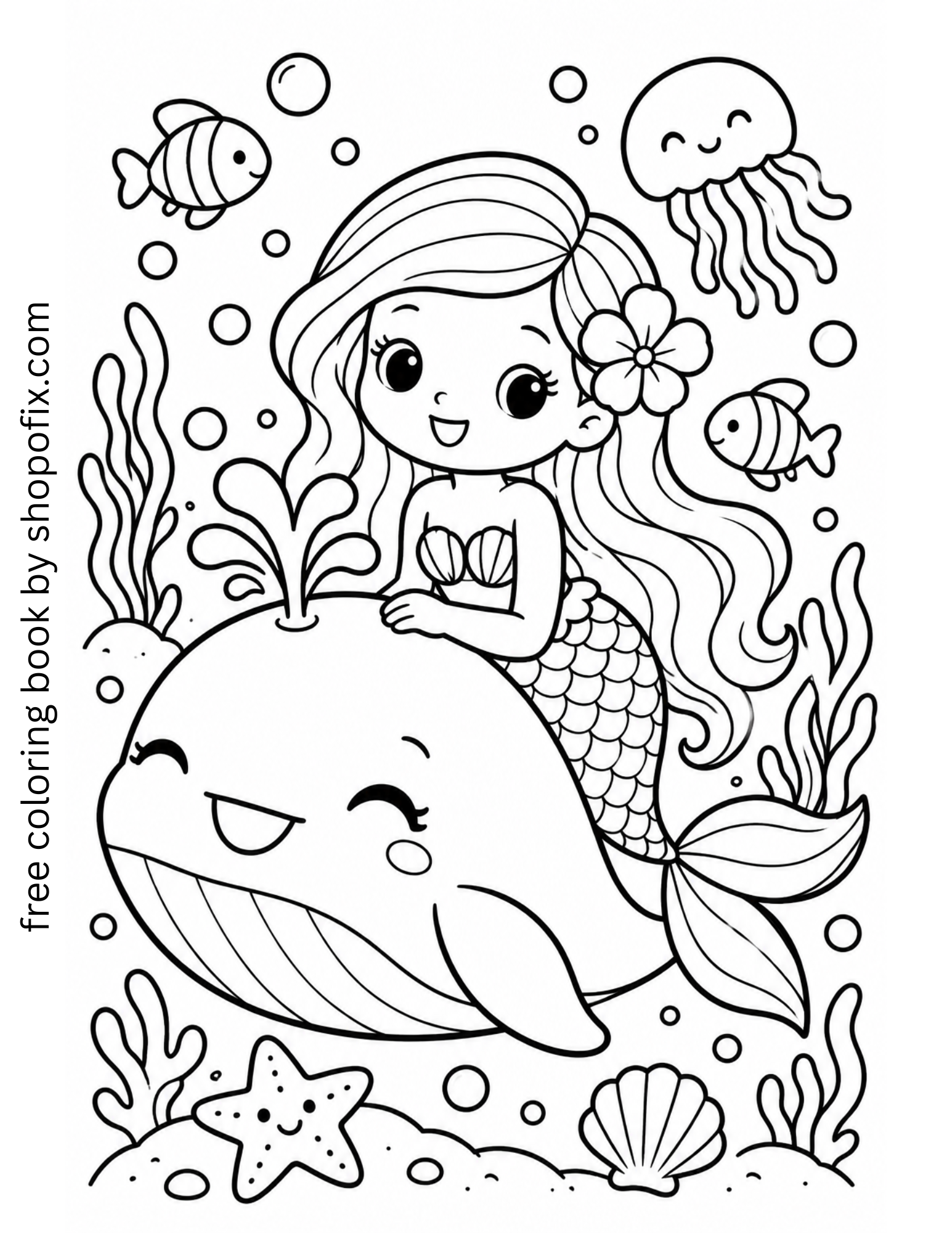 FREE DOWNLOAD Mermaid and Whale Coloring Page