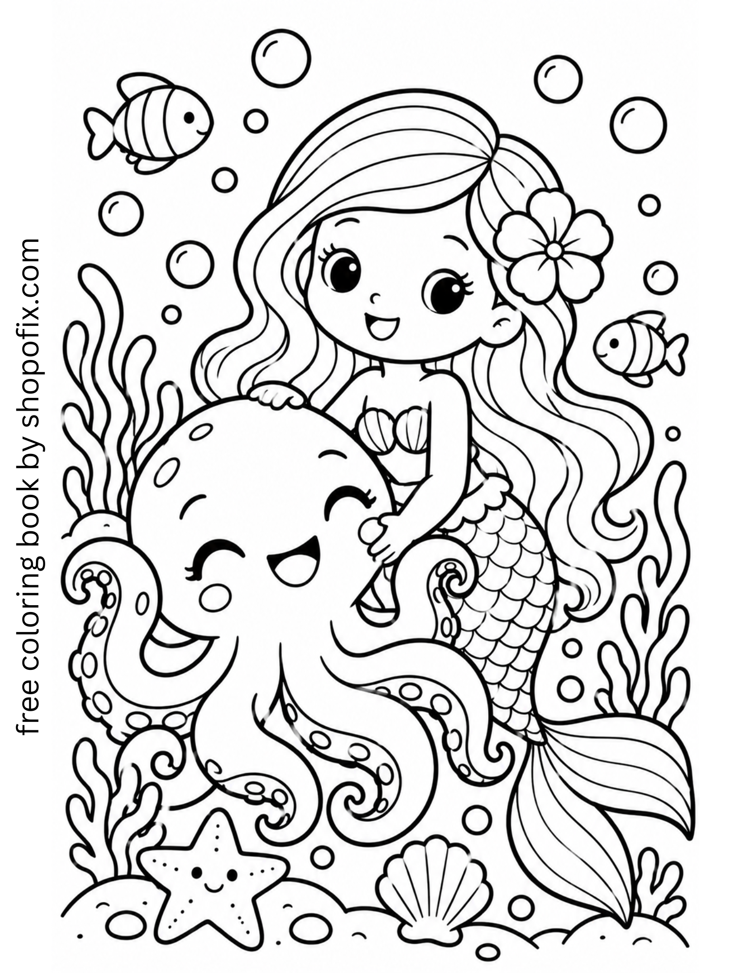 FREE DOWNLOAD Mermaid and Octopus Coloring Page